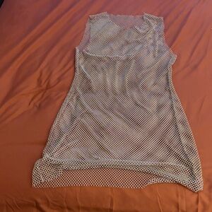 Sleeveless Silver Mesh Overlay Dress